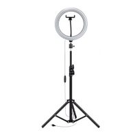 Aro de luz LED RGB multicolor de 26 cm, trípode de 2.10 m, tonos cálidos y fríos, negro